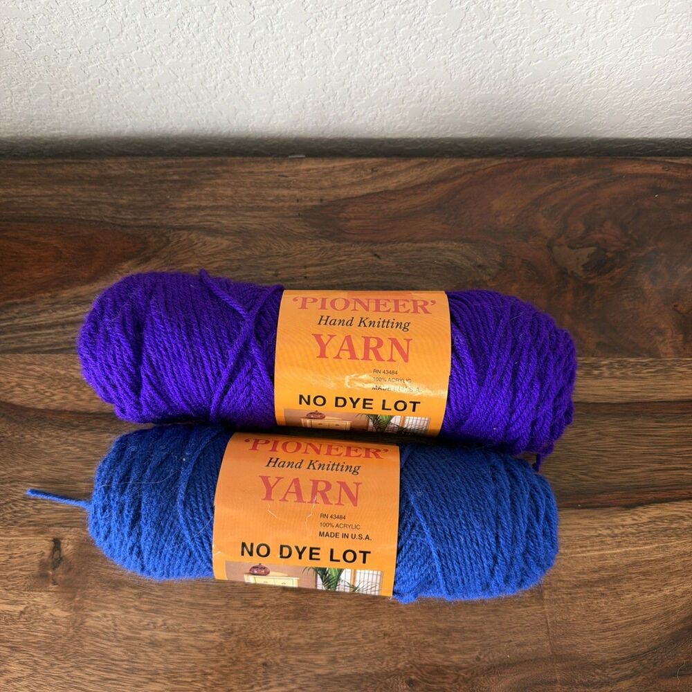 Vintage 2 Skeins 3.5oz  100% Acrylic Pioneer Hand Knitting Yarn Blue Purple